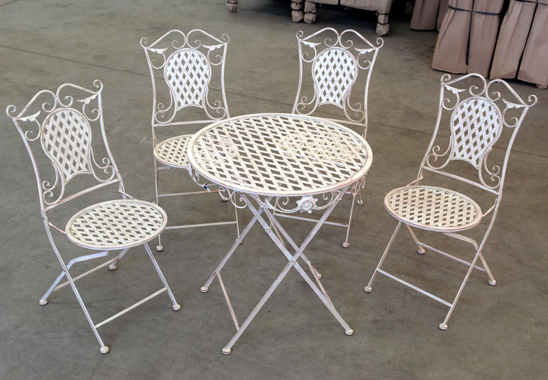 CHAISES + TABLE DE JARDIN EN FER FORGE BLANC MEUBLES EXTERIEUR SALON