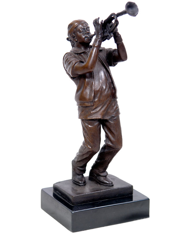 HANDMADE BRONZE STATUE OF MUSIC PLAYER JAZZ TRUMPET SCULPTURE FIGURE